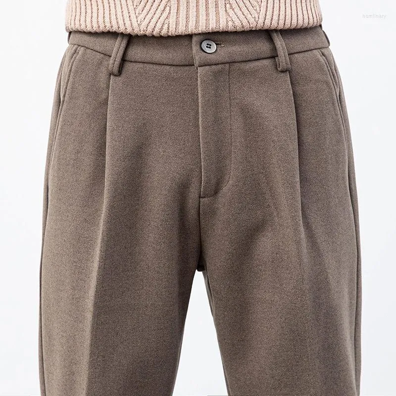 Calças masculinas 2023 Inverno e outono de luxo de alta qualidade lã estilo clássico negócio casual masculino de calça reta D15