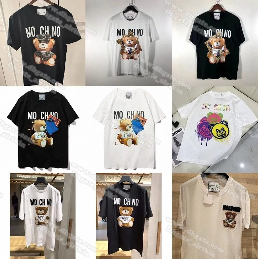 Moschino Modeontwerper T-shirt Italiaanse luxe merken Nieuwe T-shirts Cartoon Beer Stempel Los Katoen Ronde hals voor buiten Vrije tijd Paarkleding Heren Dames Tops