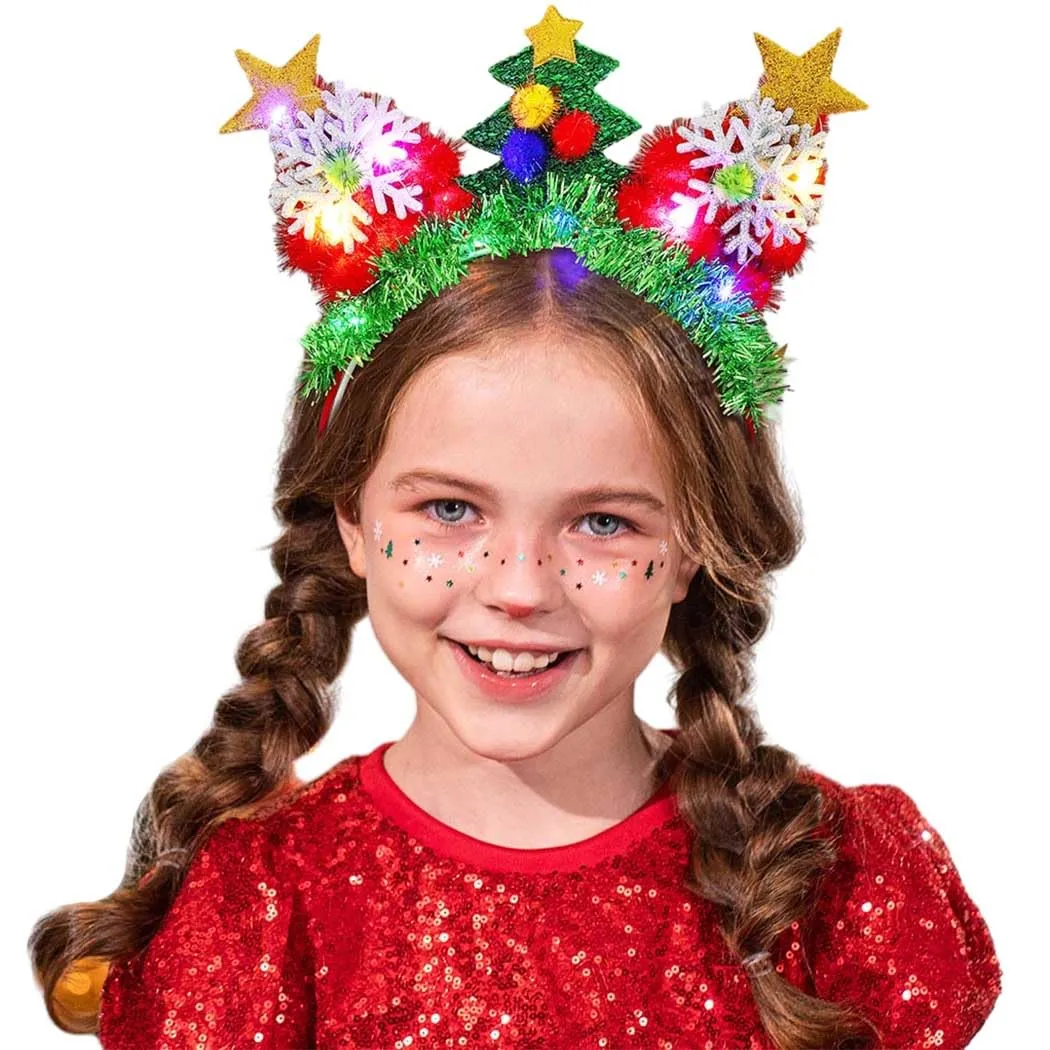Glow Bright! Light Up Christmas Headband - Green LED Xmas  display picture 1