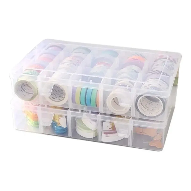 Klebebandabroller, Bastel-Organizer, Aufbewahrungsbox für Washi-Tape, Künstlerbedarf und Aufkleber, 15 Fächer, transparent, 231129