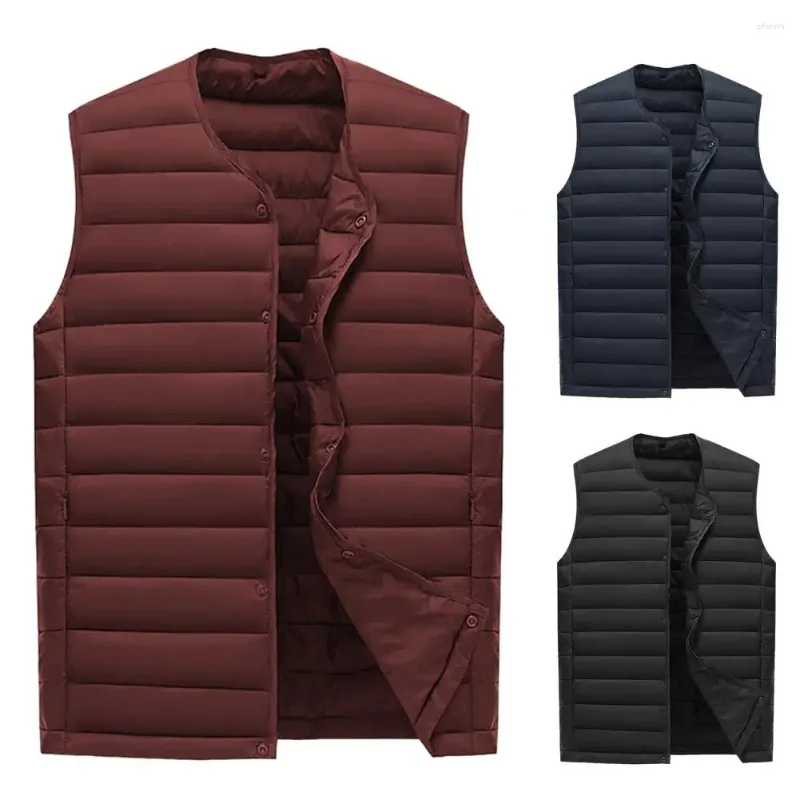 Men's Vests Men Down Vest Man Clothing Ultra Light Waistcoat Portable Padded Sleeveless Coat Winter Round Collar Warm Liner Jackets