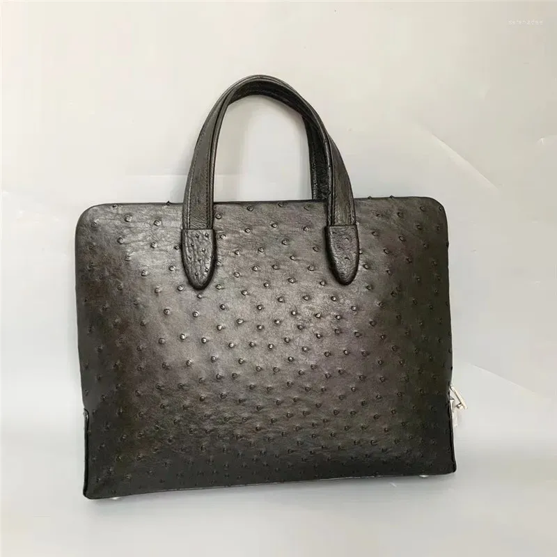 Valigette Vera pelle di struzzo Chiusura con codice di accesso Valigetta da uomo d'affari Borsa in pelle esotica Borsa da lavoro grande con manico superiore