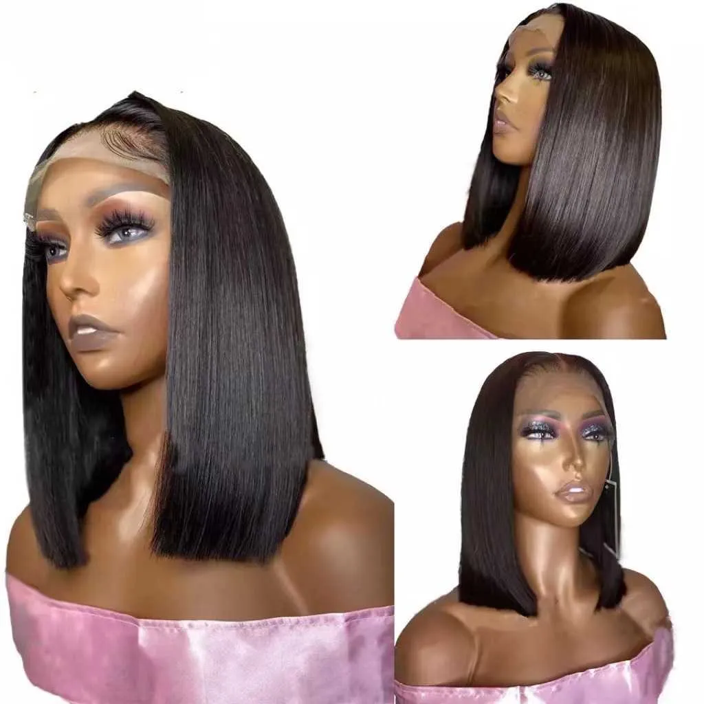 Synthetic Wigs Front Lace Wig Female Short Hair Bobo Head Lace Short Hair ide Buckle Straight Hair Collarbone Hair