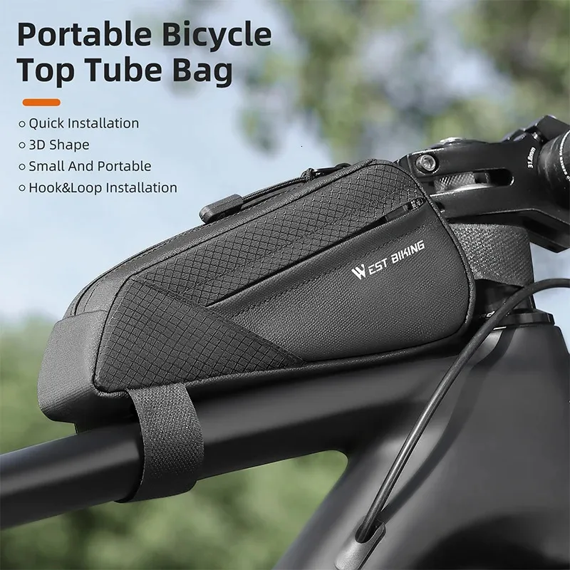 WEST BIKING Portable Bicycle Front Frame Bag Lightweight Mini Top Tube Bag with 3D Shape Support Aero Cycling Bags Bike Accessories 2024 Version