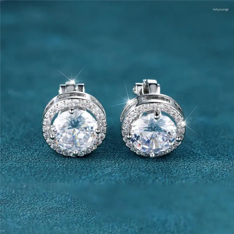 Rücken Ohrringe Luxus Kristall Weiß Zirkon Ohrring Klassische Vier Klaue Runde Stein Clip Für Frauen Männer Einfache Trendy Silber farbe Schmuck