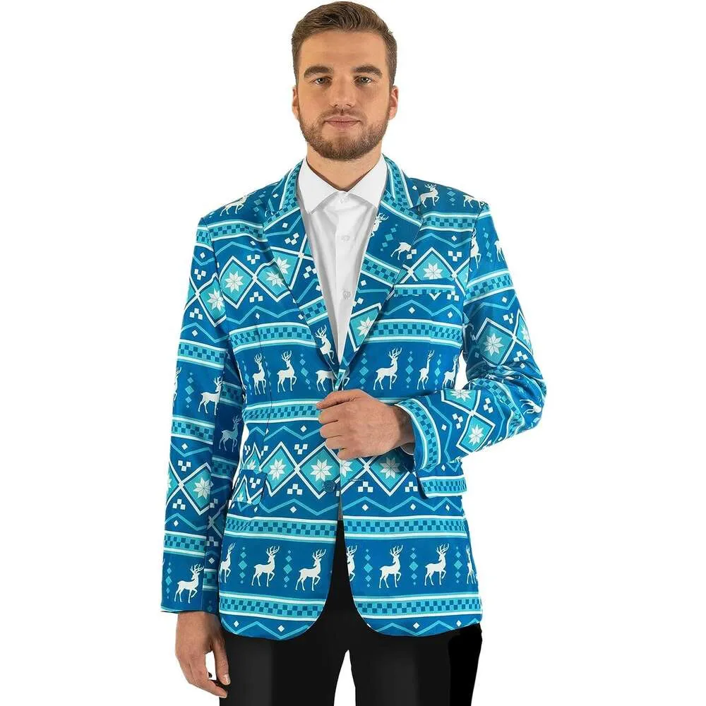 Veste de Noël laide pour hommes Offstream avec différents imprimés - Veste pull de Noël Elk's Day Christmas Blazer