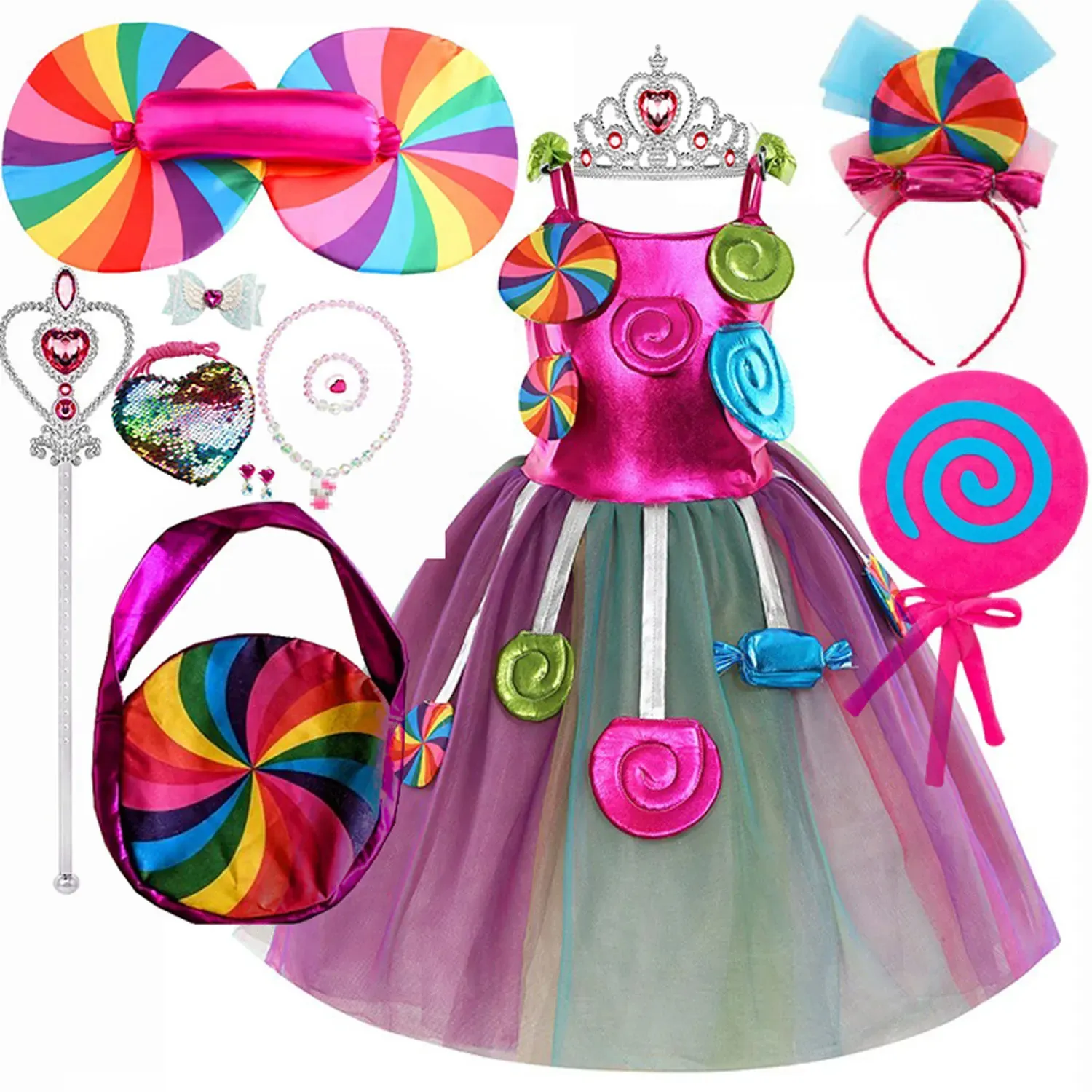 Abiti da ragazza Dolce lecca-lecca Caramelle Abito per bambini Festa di carnevale Bambina Compleanno Costume Fantasia Arcobaleno Tutu Bambini Abiti da sposa 2 8T 231128