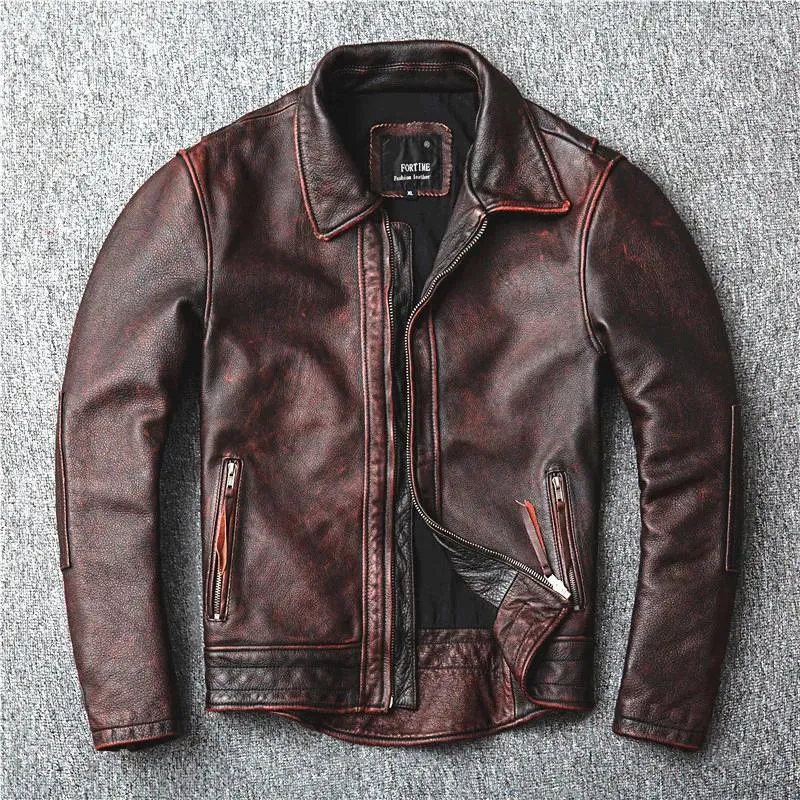 Men's Tracksuits Spring And Autumn May Khaki Brown Vintage To Do Old First Layer Cowhide Leather Motorcycle Tuxedo