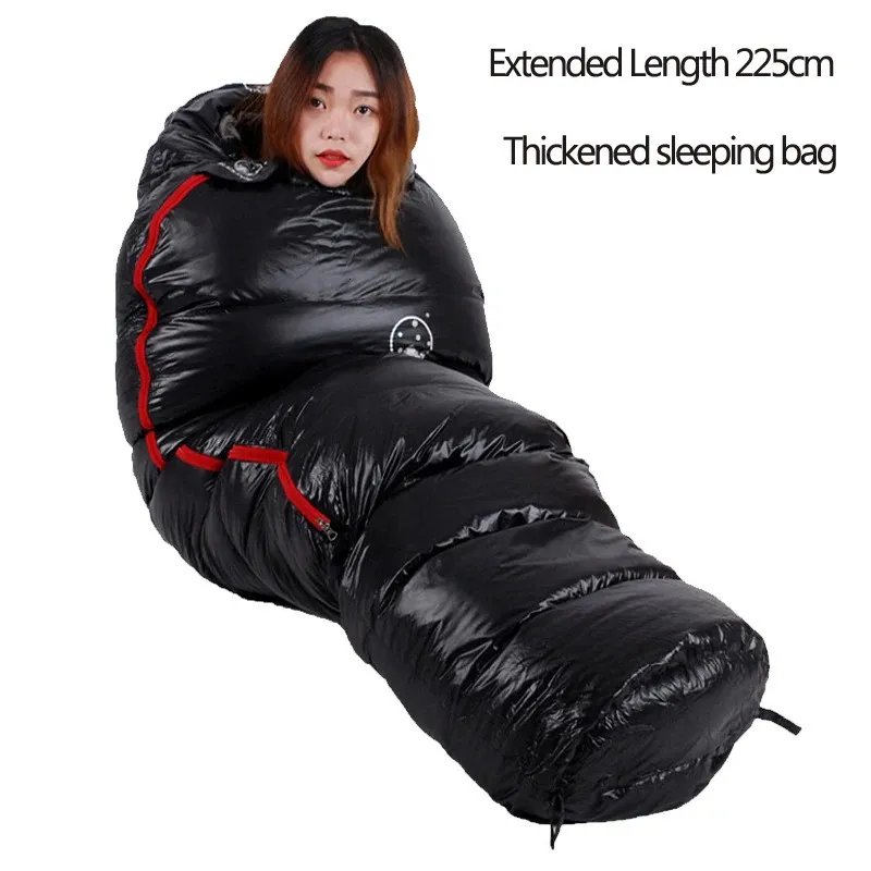 Sacs de couchage Longueur étendue 225 cm et épaissi pour les temps très froids Style momie Sac en duvet d'oie blanche adapté aux hommes de grande taille 231128