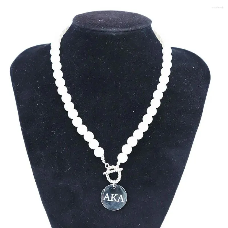 Colliers pendentifs en acier inoxydable imitation perle ras du cou déclaration OT boucle lettre grecque sororité collier