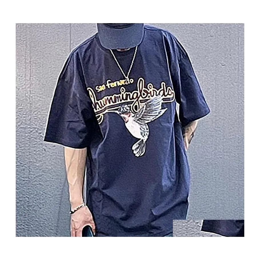 T-shirty męskie T-shirty granatowe krótkie rękawy swobodne nadmierne tshirty bawełniane koszulki mężczyźni kobiety Hip Hop Streetwear MG220352 Drop Deliv Dhztk