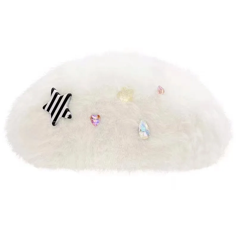 Shell, beret, rabbit hair, fashionable hat, rabbit women's autumn and winter thick warm and cold resistant wool hat, revealing face, small fur, plush fisherman's hat