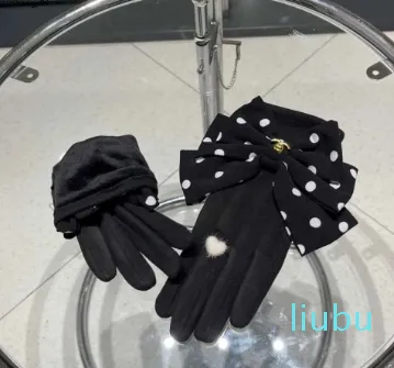 Wollhandschuhe Damenmode Dot Ribbon Dekoration Mädchen Fünf-Finger-Handschuhe Winter Geschenk inklusive Box