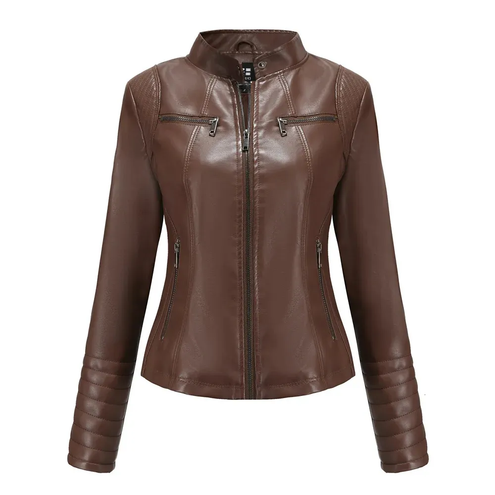 Femmes en cuir fausse veste femmes mode manteau printemps automne vêtements taille européenne américaine vêtements marron rouge noir abricot café 231129