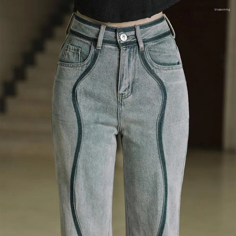 Damenjeans Hohe Taille Damen Lose Gerade Hose Korean Fashion Vintage Button Pocket Y2k Streetwear Wide Leg Denim Pants