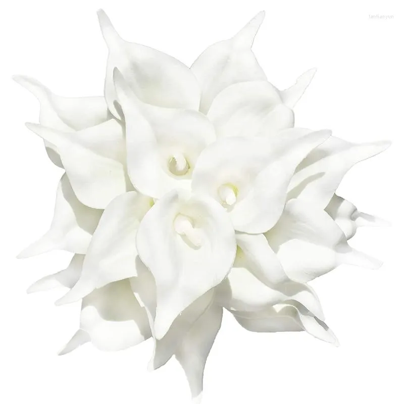 الزهور الزخرفية 20 pcs الاصطناعية أبيض كالا زنبق مع مواد اللاتكس الناعمة لديكور المطبخ المنزلي