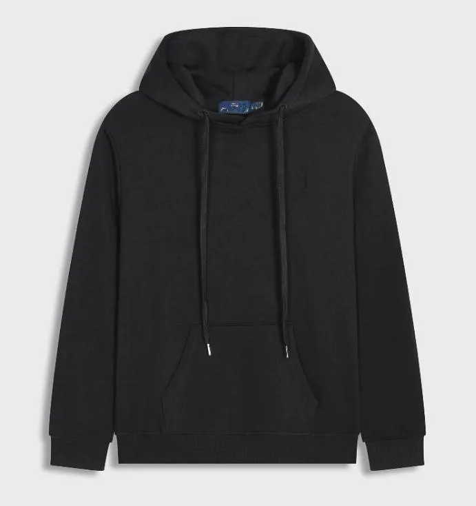 Küçük At Nakış Erkek Hoodies Erkekler Sweatshirt Sonbahar Kış Gevşek Fit Kapüşonlu Drawstring Büyük Cep Kazak Üstler Kalın Polar Asta Hoodie