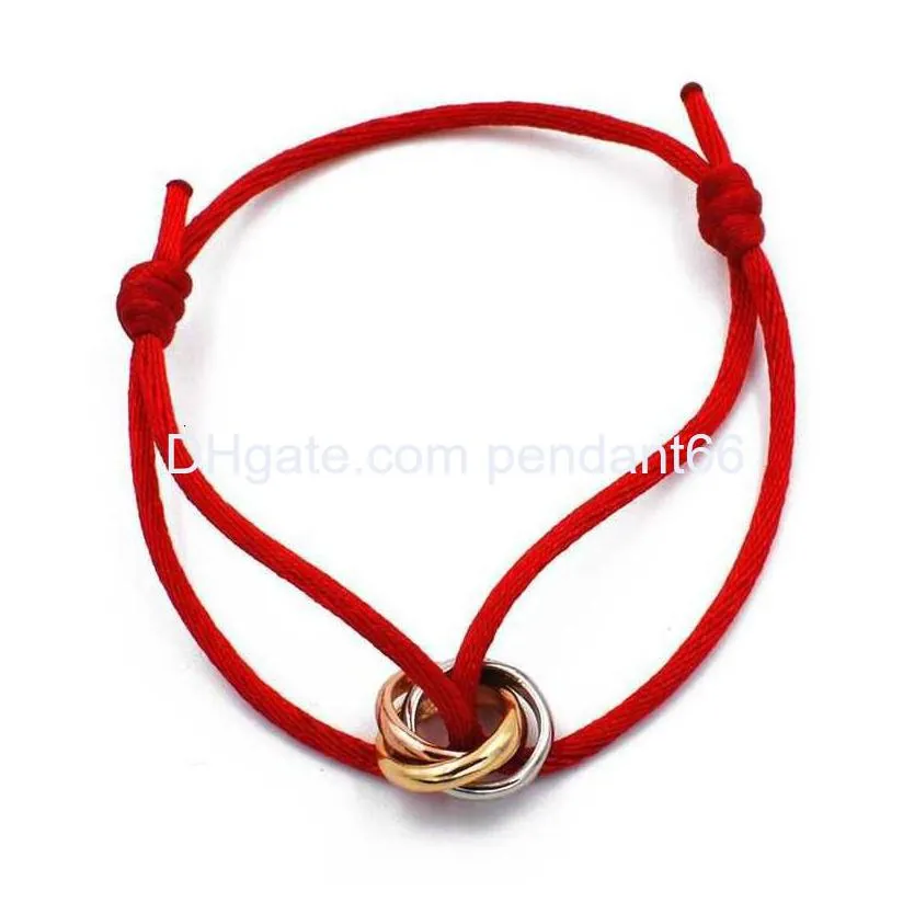 Bracciale in acciaio inossidabile Trinity Anello con ciondolo a corda Bracciale con tre anelli Cinturino a mano Coppia bracciali per donna Uomo Moda Desinger Ebreo Dhm7Q