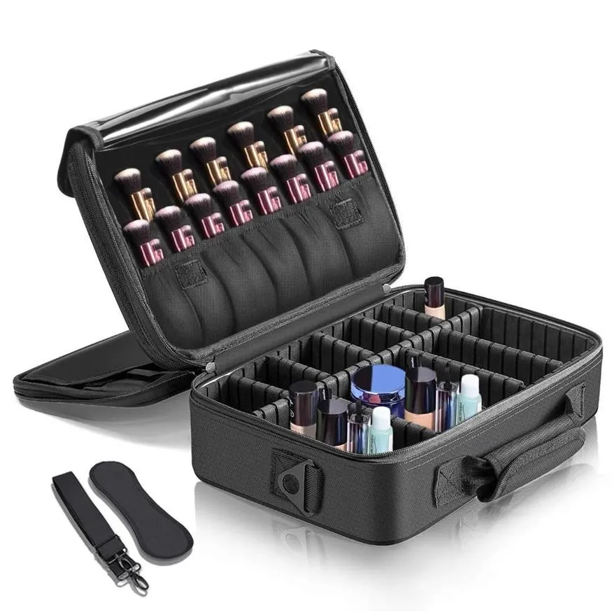 Estojo de trem de maquiagem com 3 camadas, à prova d'água, bolsa de maquiagem para viagem, kit organizador de cosméticos, estojo de armazenamento artístico, suporte de escova com ajusteabl2486