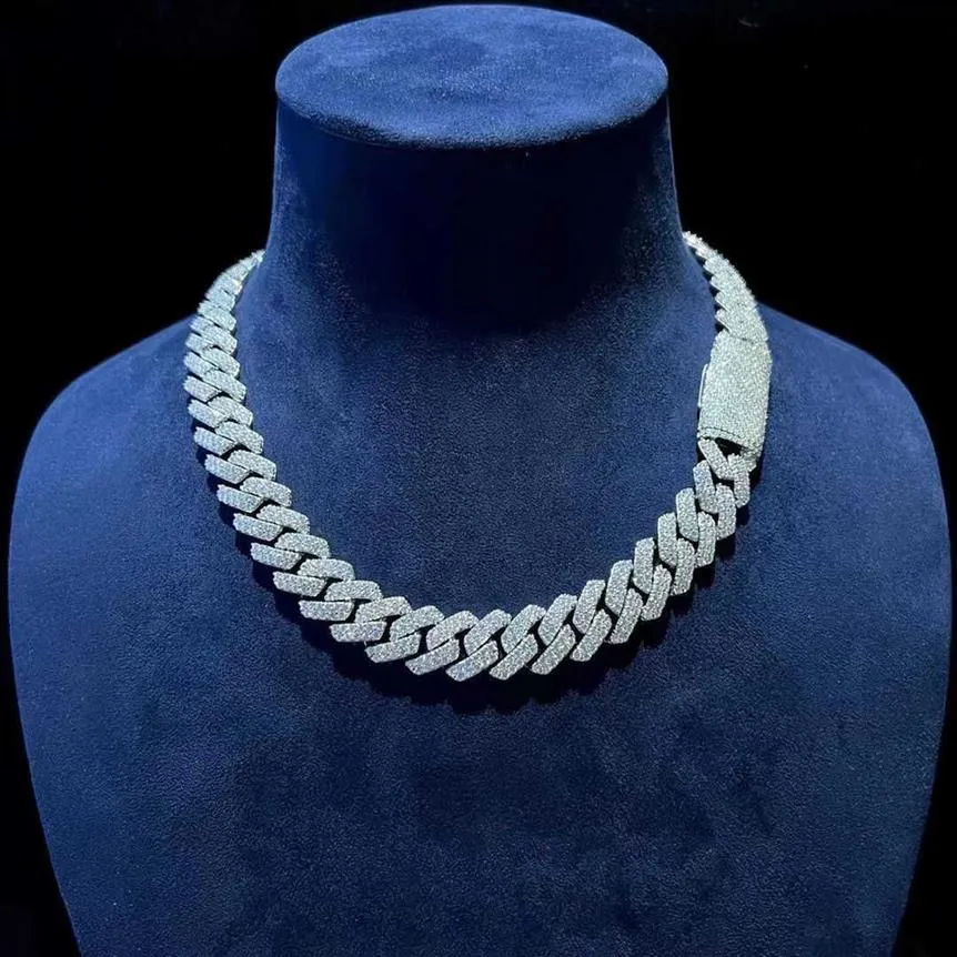 Colliers pendentif exclusivement fabriqués Hip Hop diamant chaîne cubaine 14 mm 20 mm incrustation de moissanite base en argent sterling 925 accepter Customiz2886