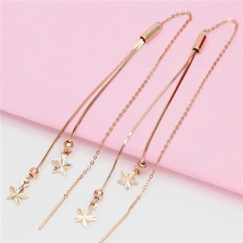 Dangle Earrings 585 Purple Gold Star Soft Chain Tassel Delicate Ear Line 14k Rose Plated Elegant Engagement Jewelry For Women
