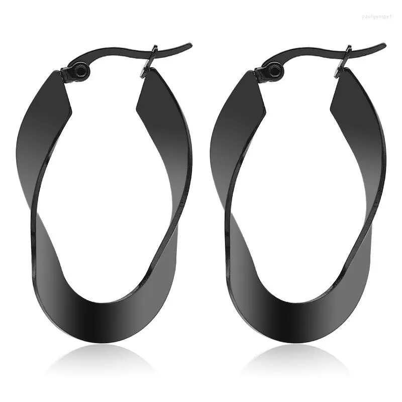 Hoop Earrings Fashion Stainless Steel Oval Flat Twisted Trendy Line Shrimp Button Exaggerated Large Earring Womens Jewelry Gift