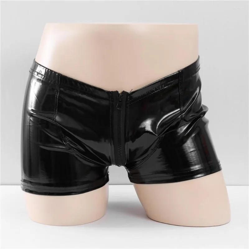 Shorts con cerniera con cerniera cutanea in pelle luminosa per bagliore biancheria da uomo mutandine per le gambe per esibizioni per le gambe