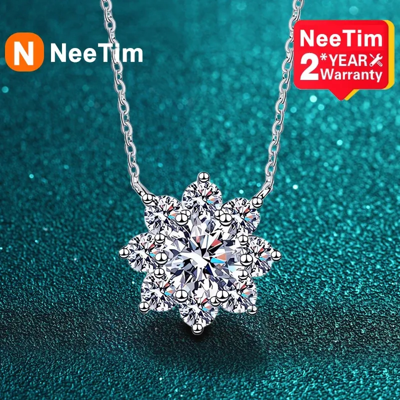 Chokers Neetim 1CT Diamond Necklace för Woman Pendant 925 Silver Pläterad med White Gold Chains Party Bridal Fine Jewelry Gift 231129