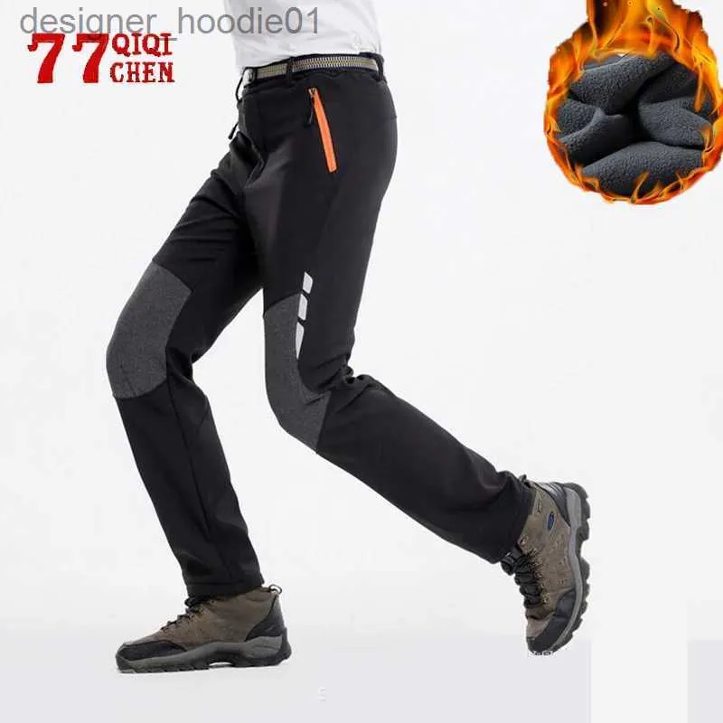 Men's Pants Winter Fleece Softshell Pant Men Waterproof Warm Outdoor Cargo Reflective Pants Men Hiking Stretch Casual Work Trousers S-4XL L231129