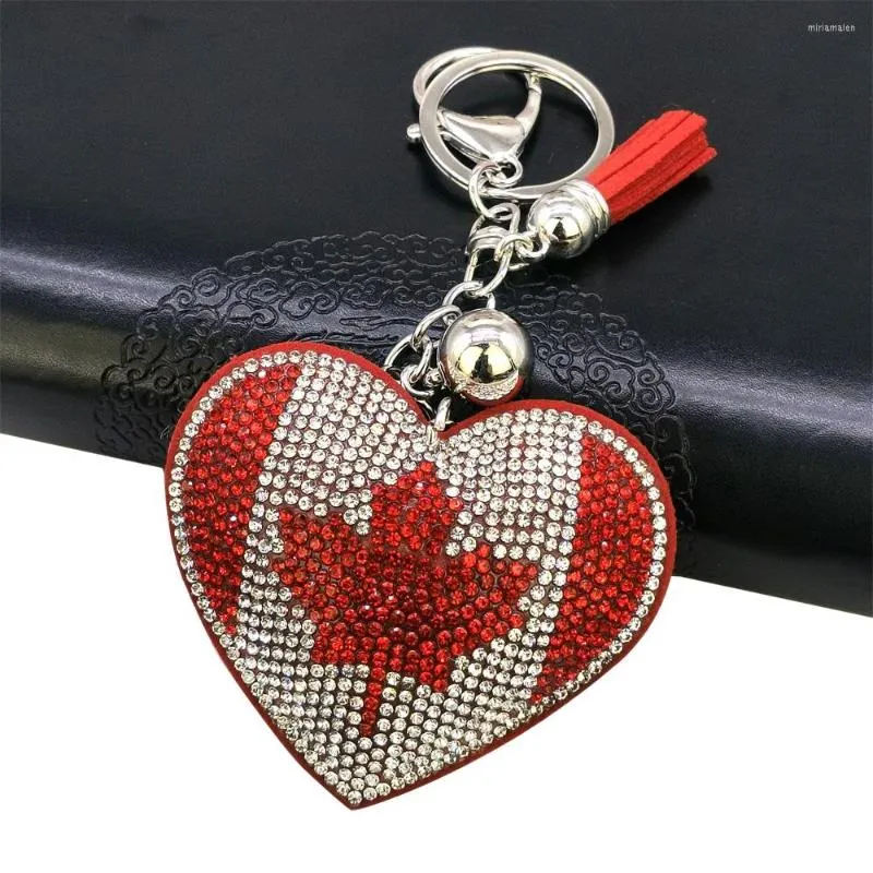 Chaveiros criativos de cristal completo strass nacional sinalizador coração do canadá Keychain Sacos femininos Acessórios de decoração fofos pingentes