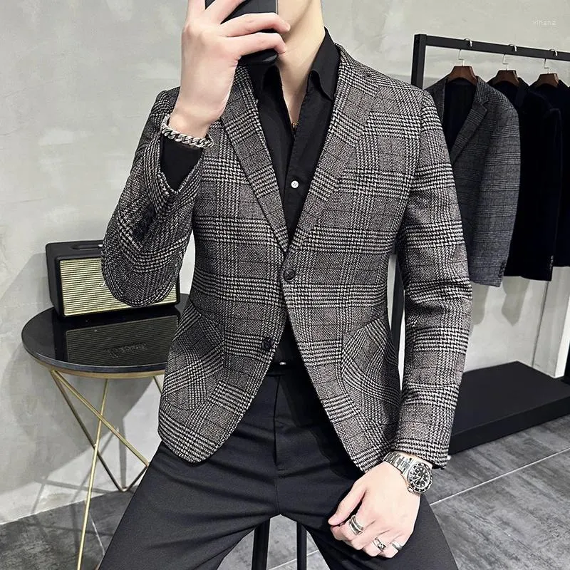 Costumes pour hommes Printemps Vestes de costume à carreaux de haute qualité / Homme Slim Fit Mode Business Tuxedo / Homme Vêtements Bureau Tenue décontractée Blazers 4XL