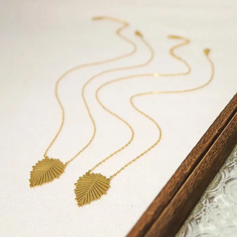 Pendant Necklaces Minimalist 18K Gold Plated Leaf Texture Necklace Not Fade Waterproof Stainless Steel Clavicle Choer Jewelry For Women