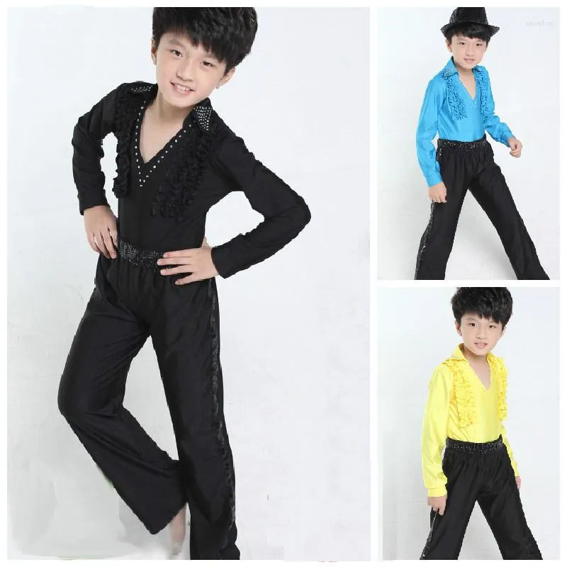 Stage Wear 2023 Long Sleeves Dance Costumes For Boys Latin Shirt/Pants Ruffly Ballroom/Modern Clothing Boy Salsa