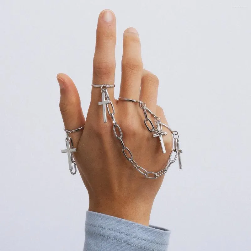 Cluster Rings Meetvii 2023 Vintage Punk Hip Hop Hyperbol Cross Tassel For Women Silver Color Jesus Chain Jewelry