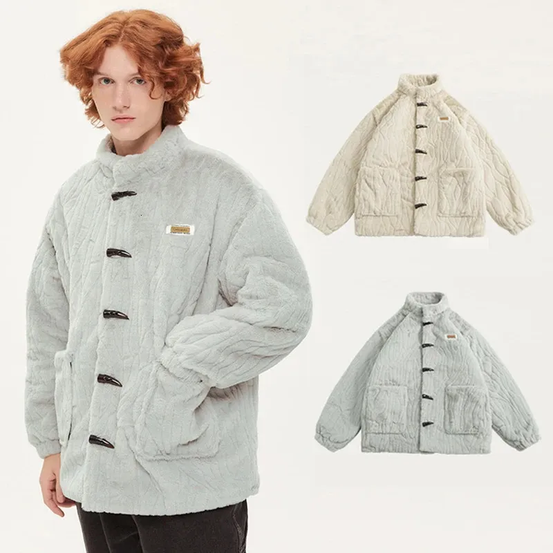 Herrenjacken 2023 Winter Puffermantel Herren Baumwolljacke Warme Parkas Mode Bequeme Kaninchenfell Kuh Horn Button Down Herrenbekleidung 231128