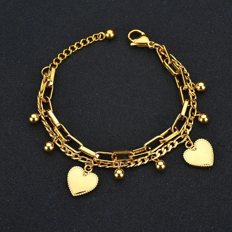 Cadena de acero inoxidable 316L, pulsera de cadena de color dorado y plateado para mujer, pulsera clásica a prueba de óxido, corazón de moda, joyería de muñeca para niña, regalo 231128