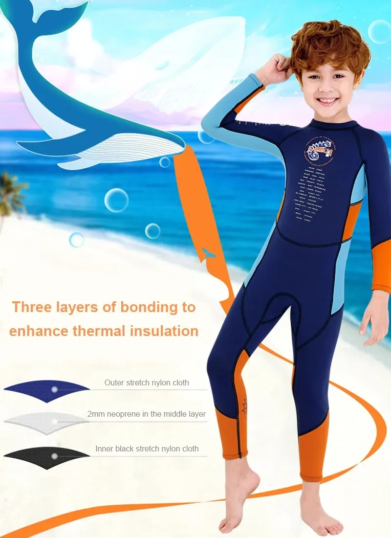 Boys Long Sleeve Swim Wear Children Thermal Swimsuit Kids 2.5mm neoprene  Warm Diving Suit warmth swimwear UPF 50+ Bathing suit for Swimming Floating