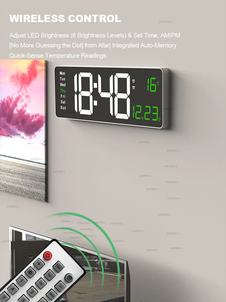 Compre Mirror LED Reloj de Pared Digital Control Remoto 7 Reloj