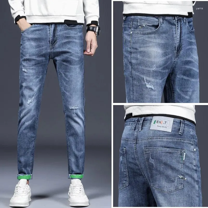 Pantaloni da uomo 2023 Jeans estivi Coreano Gioventù Sezione sottile Traspirante Cropped Stretch Tide Men 5
