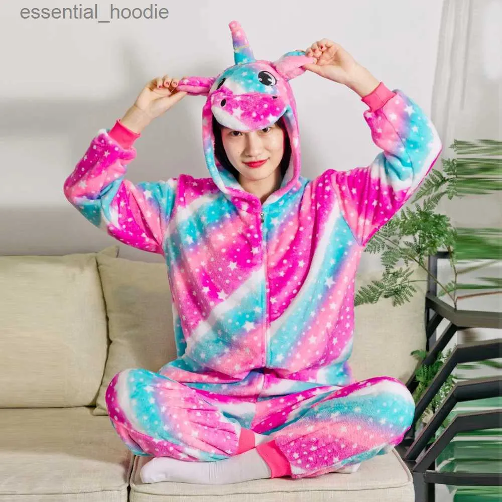 Sleep Sleep Lounge adulte Unicorn Cartoon Camiere Femme Flanelle Pajamas Animal Cosplay One Piece Versons de sommeil Hiver Suisses combinaisons