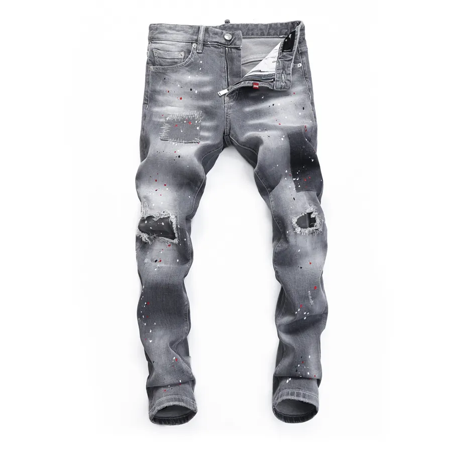 Jeans de jeans do DSQ Slim Grey Men Jeans Classic Hip Hop Rock Moto Casual Design rasgado Rapped Denim Biker DSQ2 Jeans 407