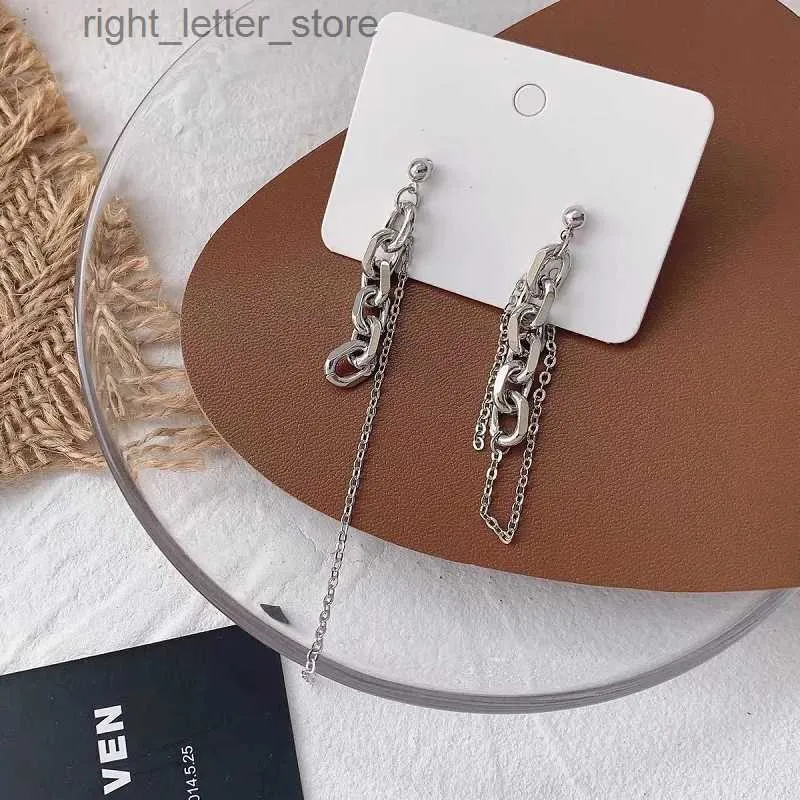 Stud New Asymmetry Long Chain Tassel Dangle Earrings For Women Simple Metal Non-allergic Ear Pin Earrings Charm Jewelry YQ231128