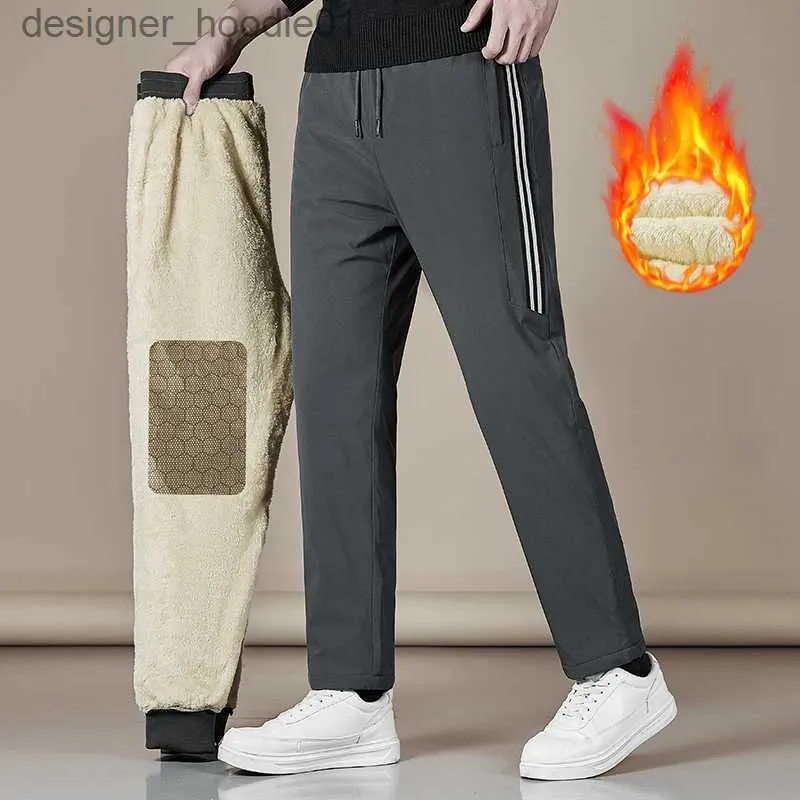 Pantalons pour hommes Pantalon polaire chaud d'hiver pour hommes doublé de tissu graphène pantalon chaud au genou Harajuku Joggers poches zippées pantalons décontractés 7XL-110KG L231129