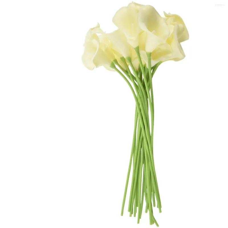 Dekorative Blumen 18 x künstliche Calla-Lilien-Blumenstrauß mit einzelnem langem Stiel, echte Heimdekoration, Farbe: cremig