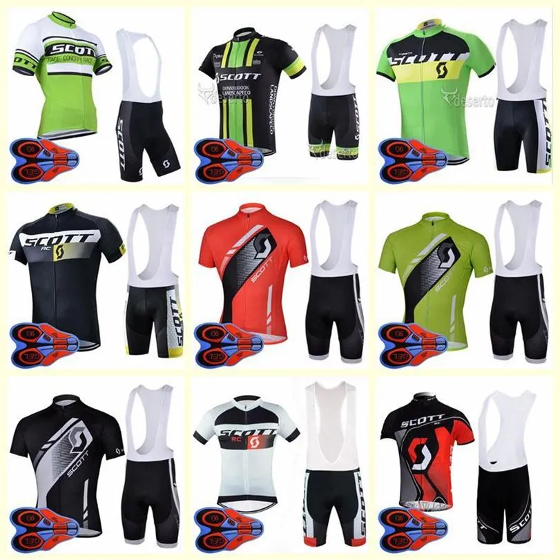 Scott equipe ciclismo manga curta camisa bib shorts conjuntos inteiros almofada gel 9d marca superior qualidade bicicleta sportwear u821072189