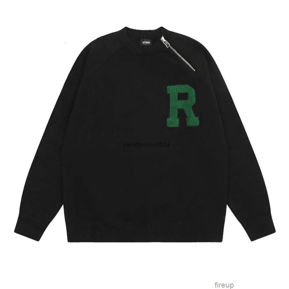 Pulls de créateurs Pull à capuche pour hommes Raf Simons Serviette Brodée Flocage Demi-Zip Pull Os High Street r Label Laine Tricot