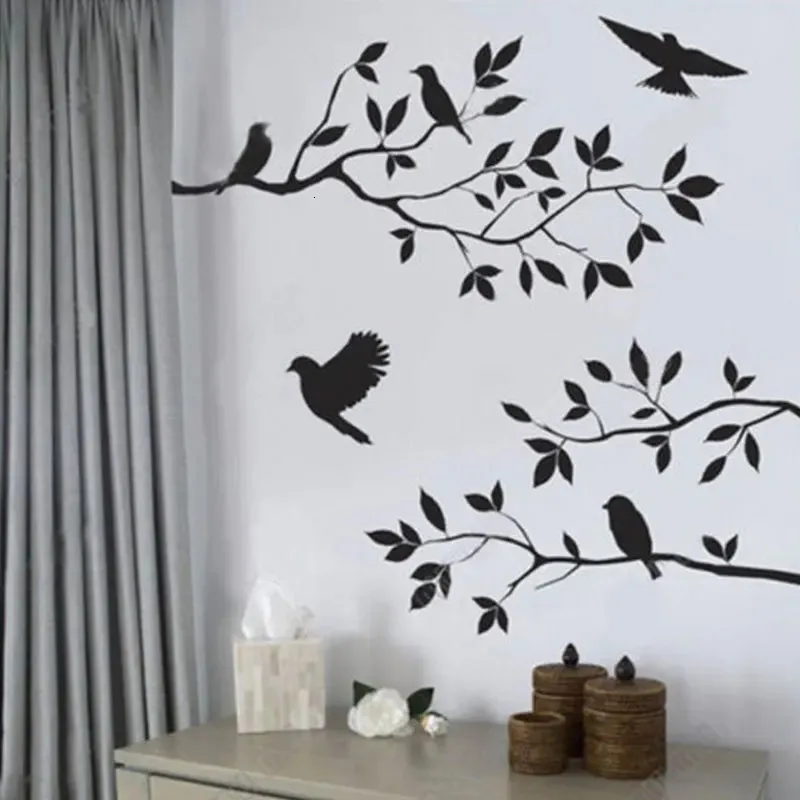 Autocollants muraux en vinyle décoratif, feuille d'arbre à oiseaux, pour décoration de maison pour enfants, salon sur les accessoires, 231128