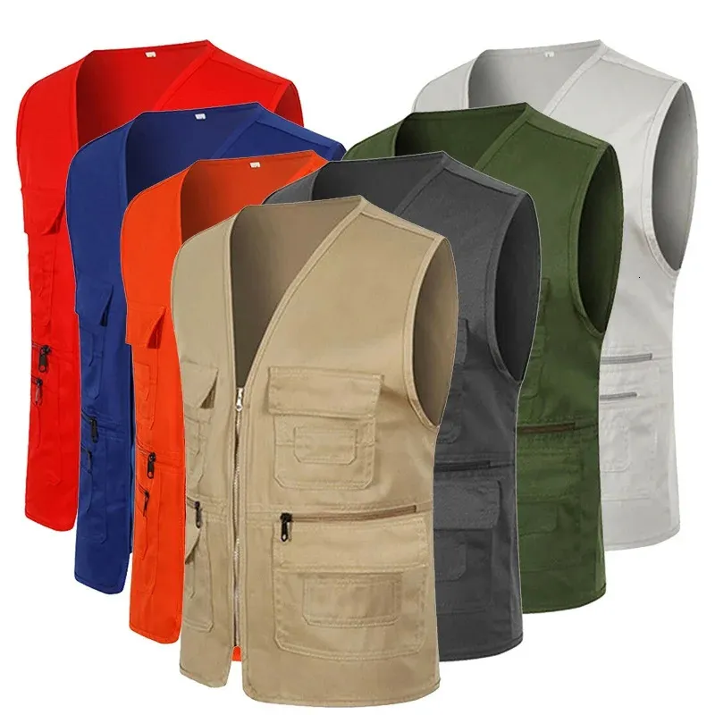 Vestes pour hommes multipoches voyageur pêche directeur de la pographie gilet d'extérieur 231128