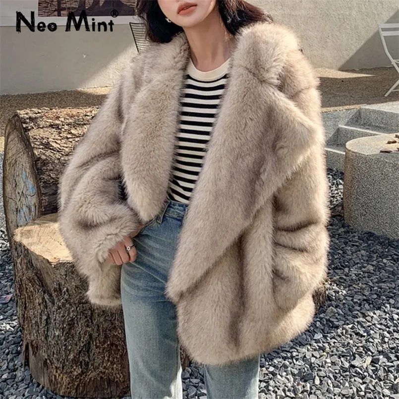 FURE FUR FUA FAUX FUR Luksusowa marka Moda Gradient Kolor zwierząt Faux Fur Płaszcz Kurtka Kobieta Zima luźna długie puszyste płaszcze odzież wierzchnia 231128