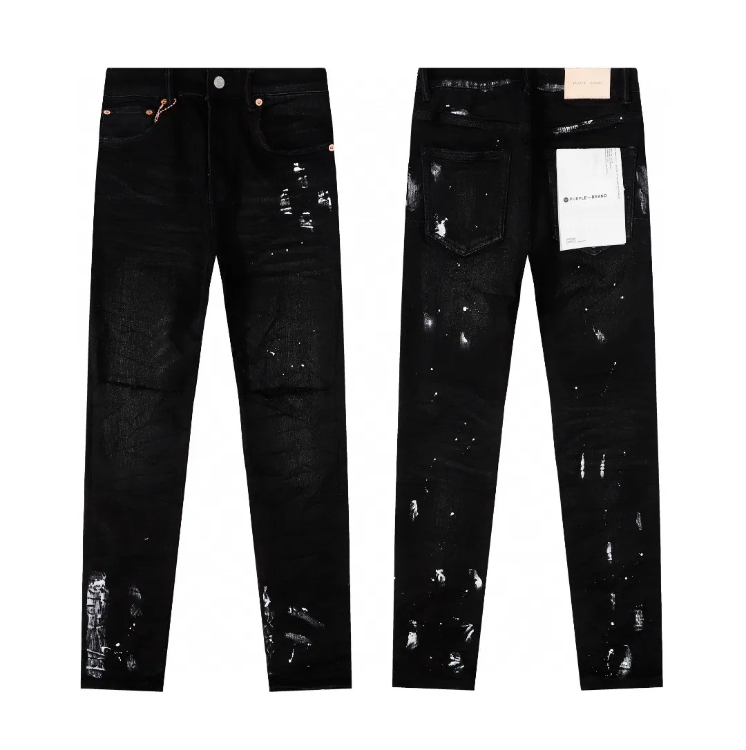 SS23 PB202335 Mor Erkek Kot Marka Marka Skinny İnce Fit Yıkalı Kaplama Malzemesi Lüks Denim Elastik Motosiklet Erkekleri Orijinal Üst Tasarımcı SZ30-38